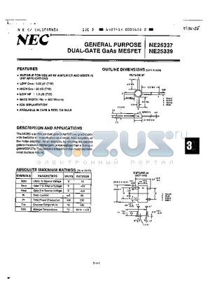 NE25339 datasheet - GENERAL PURPOSE DUAL-GATE GaAs MESFET