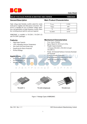 MBR2060CT-G1 datasheet - HIGH VOLTAGE POWER SCHOTTKY RECTIFIER
