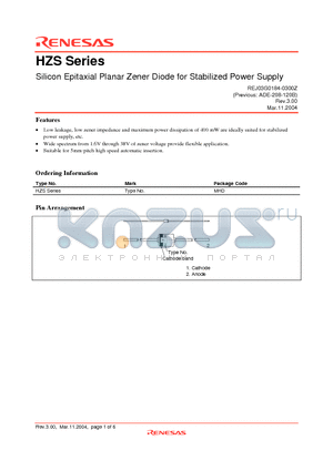 HZS12A2 datasheet - Silicon Epitaxial Planar Zener Diode for Stabilized Power Supply