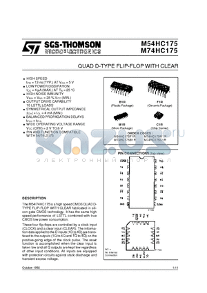 M74HC175M1R datasheet - QUAD D-TYPE FLIP-FLOP WITH CLEAR