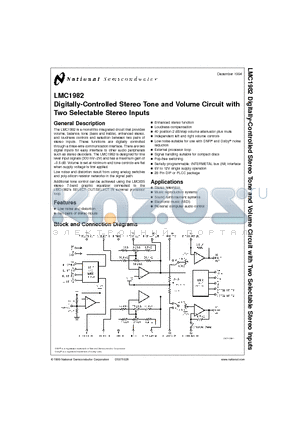 LMC1982CIN datasheet - Digitally-Controlled Stereo Tone and Volume Circuit with Two Selectable Stereo Inputs