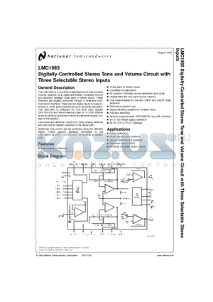 LMC1983CIN datasheet - Digitally-Controlled Stereo Tone and Volume Circuit with Three Selectable Stereo Inputs