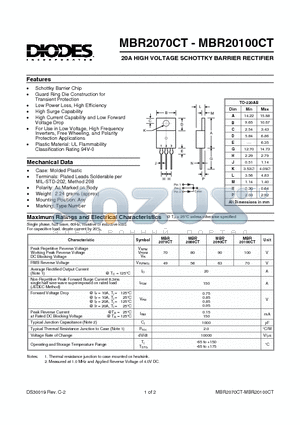 MBR2070CT datasheet - 20A HIGH VOLTAGE SCHOTTKY BARRIER RECTIFIER