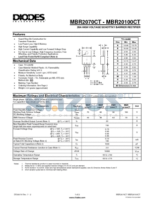 MBR2070CT datasheet - 20A HIGH VOLTAGE SCHOTTKY BARRIER RECTIFIER