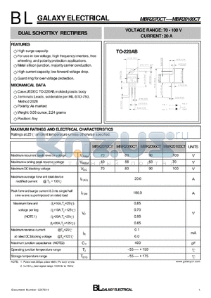 MBR2070CT datasheet - DUAL SCHOTTKY RECTIFIERS