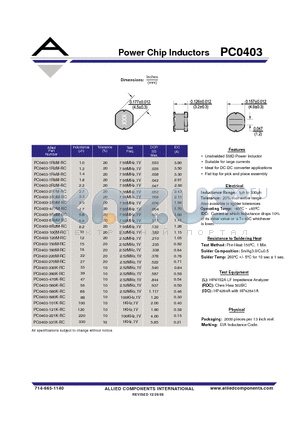 PC0403-270M-RC datasheet - Power Chip Inductors