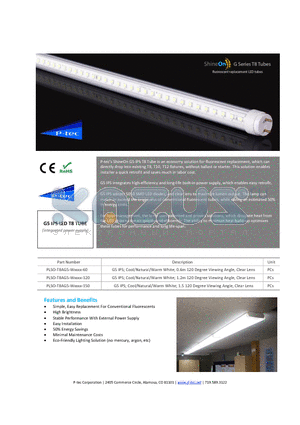 PLSO-T8AG5-WXXXX-150 datasheet - G5 IPS LED T8 TUBE