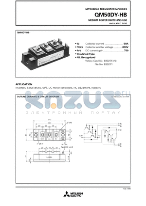 QM50DY-HB datasheet - MEDIUM POWER SWITCHING USE INSULATED TYPE