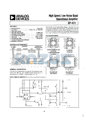 OP-471AY datasheet - HIGH SPEED, LOW NOISE QUAD OPERATIONAL AMPLIFIER
