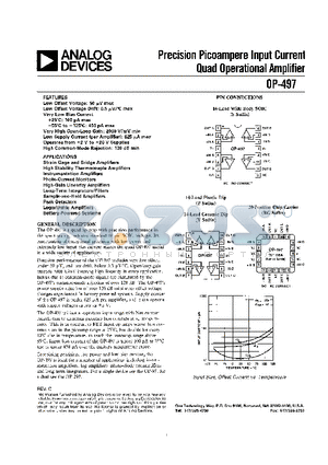 OP-497FY datasheet - PRECISION PICOAMPERE INPUT CURRENT QUAD OPERATIONAL AMPLIFIER