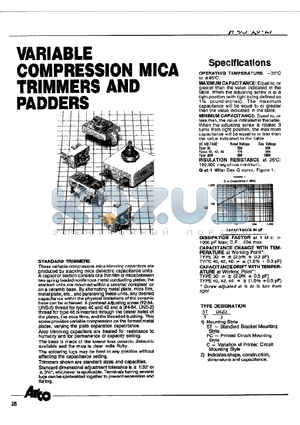 PC0423 datasheet - VARIABLE COMPRESSION MICA TRIMMERS AND PADDERS