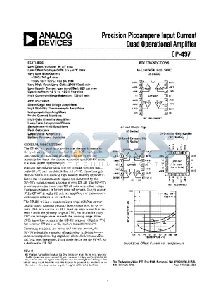 OP-497FS datasheet - PRECISION PICOAMPERE INPUT CURRENT QUAD OPERATIONAL AMPLIFIER