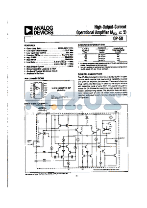 OP-50A datasheet - High Output Current Operational Amplifier