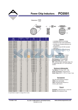 PC0501-1R4M-RC datasheet - Power Chip Inductors