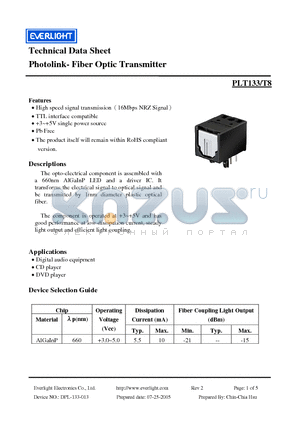 PLT133-T8 datasheet - Photolink- Fiber Optic Transmitter