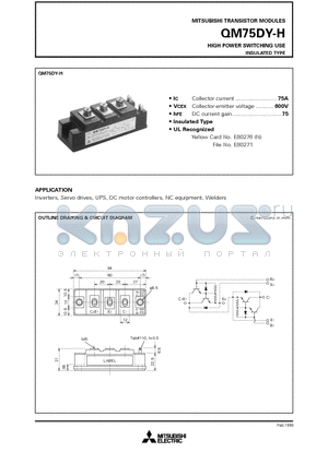 QM75DY-H datasheet - HIGH POWER SWITCHING USE INSULATED TYPE