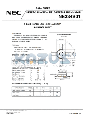 NE334S01-T1B datasheet - C BAND SUPER LOW NOISE AMPLIFIER N-CHANNEL HJ-FET