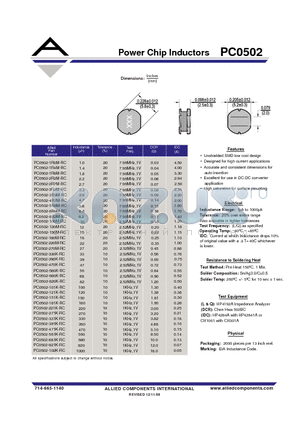 PC0502-121K-RC datasheet - Power Chip Inductors