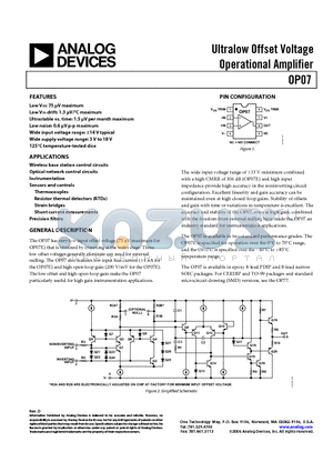 OP07 datasheet - Ultralow Offset Voltage Operational Amplifier