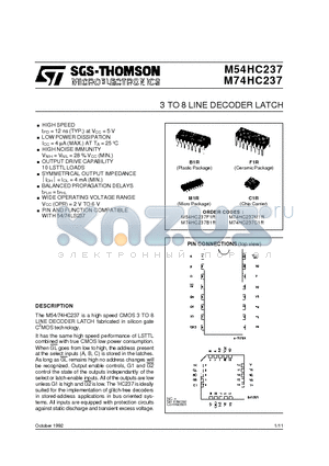 M74HC237B1R datasheet - 3 TO 8 LINE DECODER LATCH