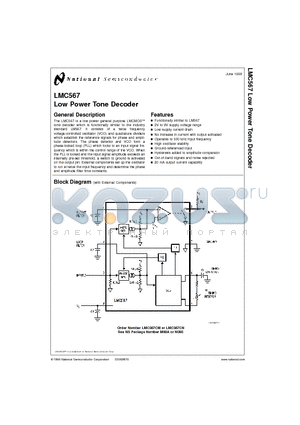 LMC567CN datasheet - Low Power Tone Decoder