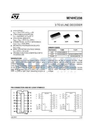 M74HC238M1R datasheet - 3 TO 8 LINE DECODER