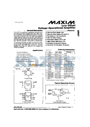 OP07CCSA datasheet - Low Offset Voltage Operational Amplifier