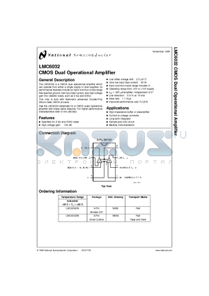 LMC6032IM datasheet - CMOS Dual Operational Amplifier