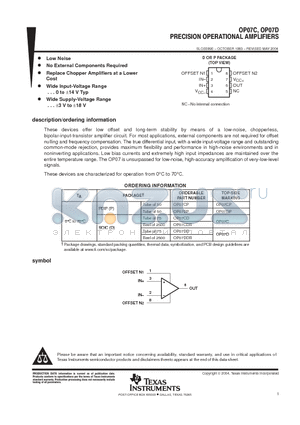 OP07CPE4 datasheet - PRECISION OPERATIONAL AMPLIFIERS