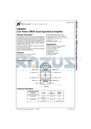 LMC6024IN datasheet - Low Power CMOS Quad Operational Amplifier