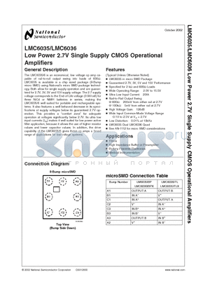 LMC6035ITLX datasheet - Low Power 2.7V Single Supply CMOS Operational Amplifiers