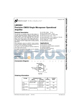 LMC6061AIN datasheet - Precision CMOS Single Micropower Operational Amplifier