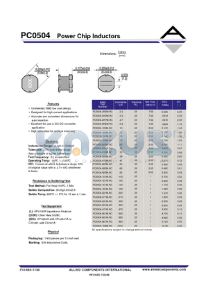 PC0504-102M-RC datasheet - Power Chip Inductors