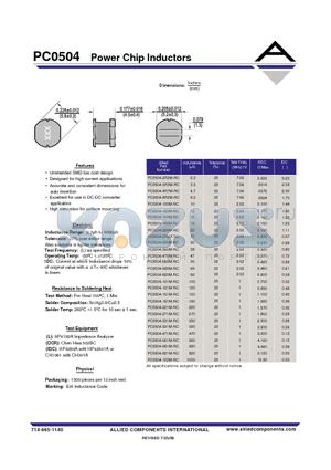 PC0504-271M-RC datasheet - Power Chip Inductors