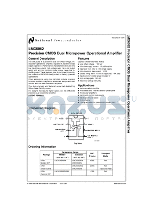 LMC6062IM datasheet - Precision CMOS Dual Micropower Operational Amplifier