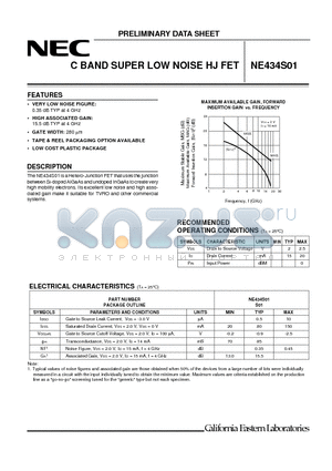 NE434S01-T1 datasheet - C BAND SUPER LOW NOISE HJ FET