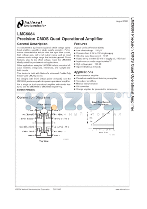 LMC6084ALM datasheet - Precision CMOS Quad Operational Amplifier