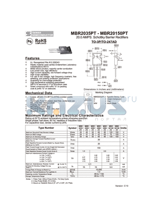 MBR2090PT datasheet - 20.0 AMPS. Schottky Barrier Rectifiers