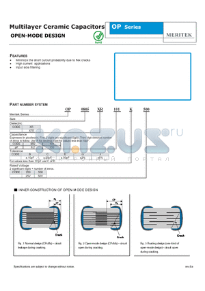 OP0805XR101C250 datasheet - Multilayer Ceramic Capacitors OPEN-MODE DESIGN