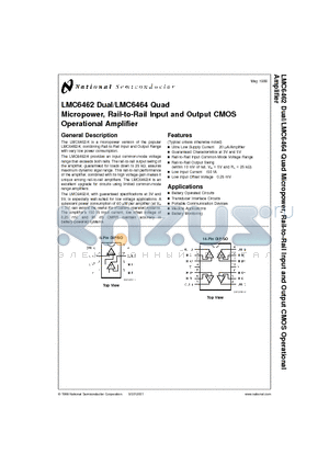 LMC6462AIMX datasheet - Micropower, Rail-to-Rail Input and Output CMOS Operational Amplifier
