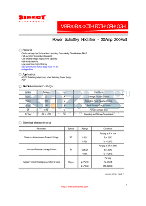 MBR20B200FCTH datasheet - Power Schottky Rectifier - 20Amp 200Volt