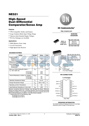 NE521 datasheet - High−Speed Dual−Differential Comparator/Sense Amp