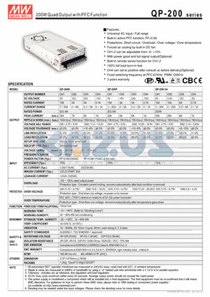 QP-200A datasheet - 200W Quad Output with PFC Function