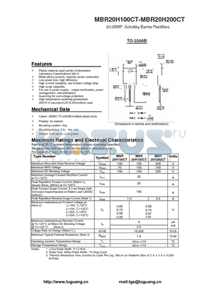 MBR20H100CT datasheet - 20.0AMP. Schottky Barrier Rectifiers