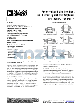 OP1177ARM-REEL datasheet - Precision Low Noise, Low Input Bias Current Operational Amplifiers