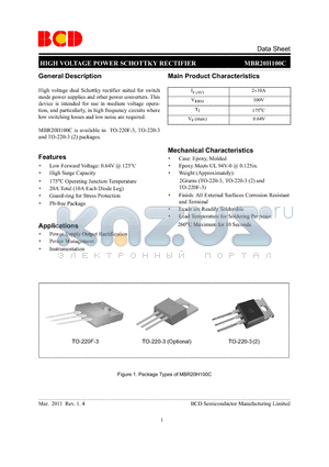 MBR20H100CTF-E1 datasheet - HIGH VOLTAGE POWER SCHOTTKY RECTIFIER