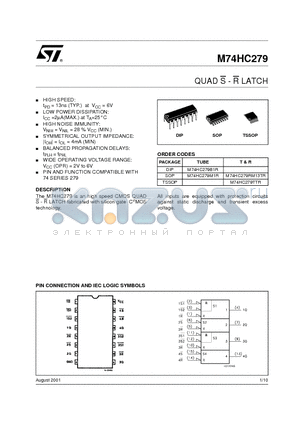 M74HC279B1R datasheet - QUAD S - R LATCH