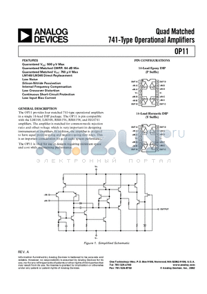 OP11AY datasheet - Quad Matched 741-Type Operational Amplifiers