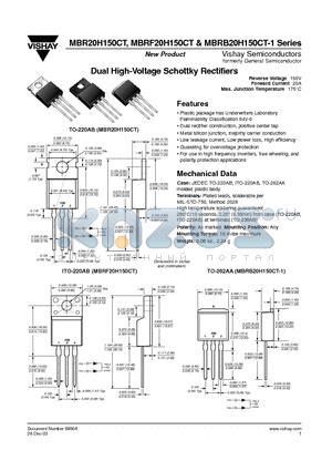 MBR20H150CT datasheet - Dual High-Voltage Schottky Rectifiers