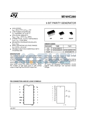 M74HC280RM13TR datasheet - 9 BIT PARITY GENERATOR